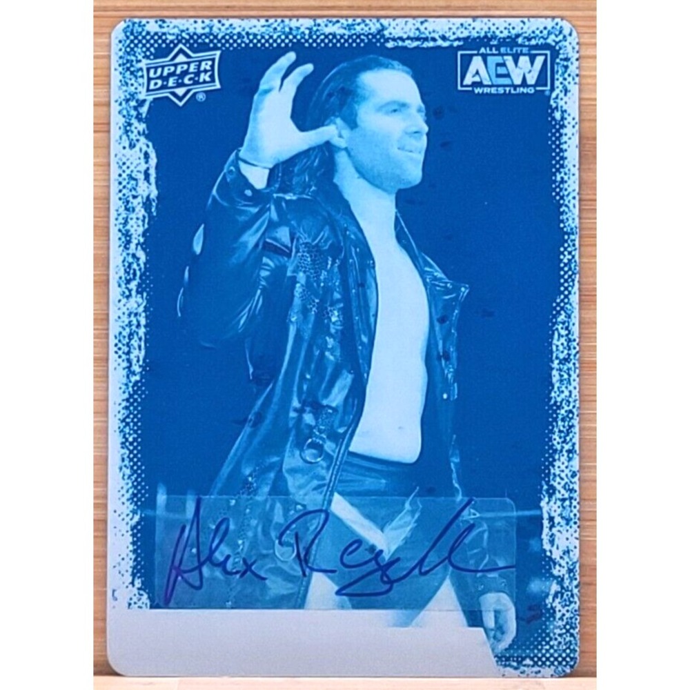 2022 UPPER DECK AEW ALEX REYNOLDS CYAN PRINTING PLATE AUTO #D 1/1 DARK ORDER